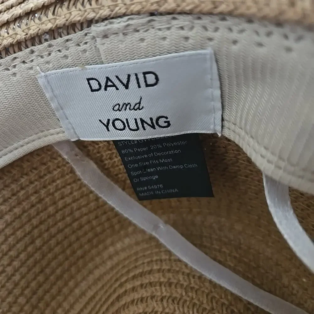 David and Young one size Tan Straw Sun Hat with Rhinestone Trim